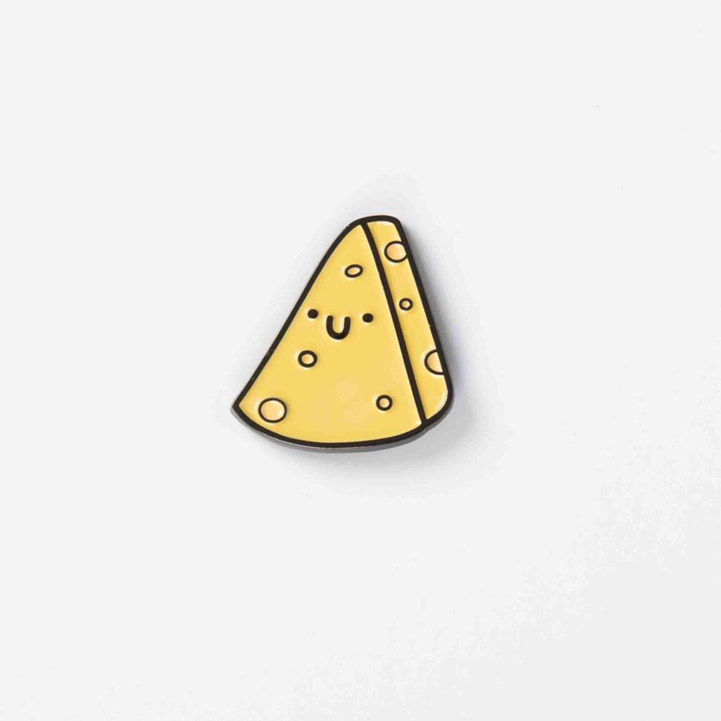 Cheese enamel pin on white