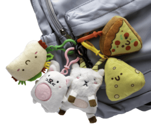Plush Keychain set on Backpack